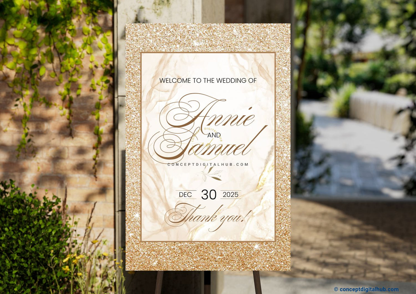 Champagne Gold Color Marble Texture Welcome Board for Wedding Week