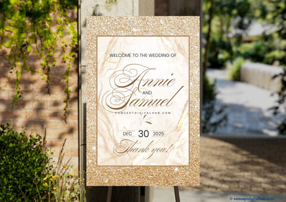 Champagne Gold Color Marble Texture Welcome Board for Wedding Week