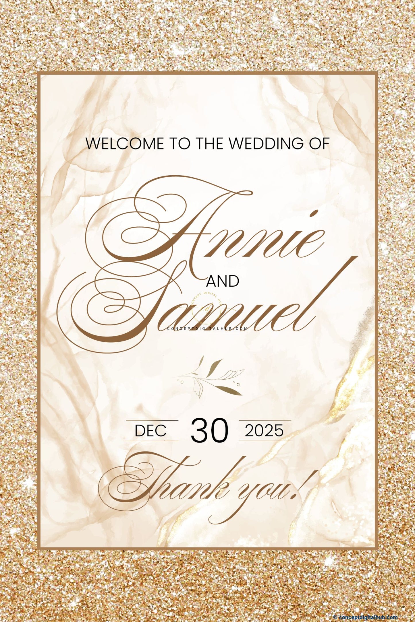Champagne Gold Color Marble Texture Welcome Board for Wedding Week