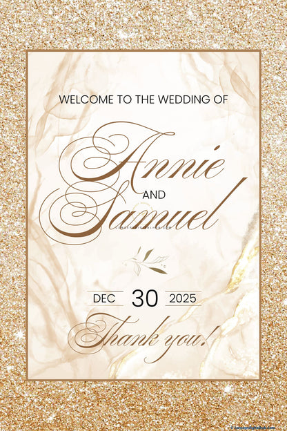 Champagne Gold Color Marble Texture Welcome Board for Wedding Week