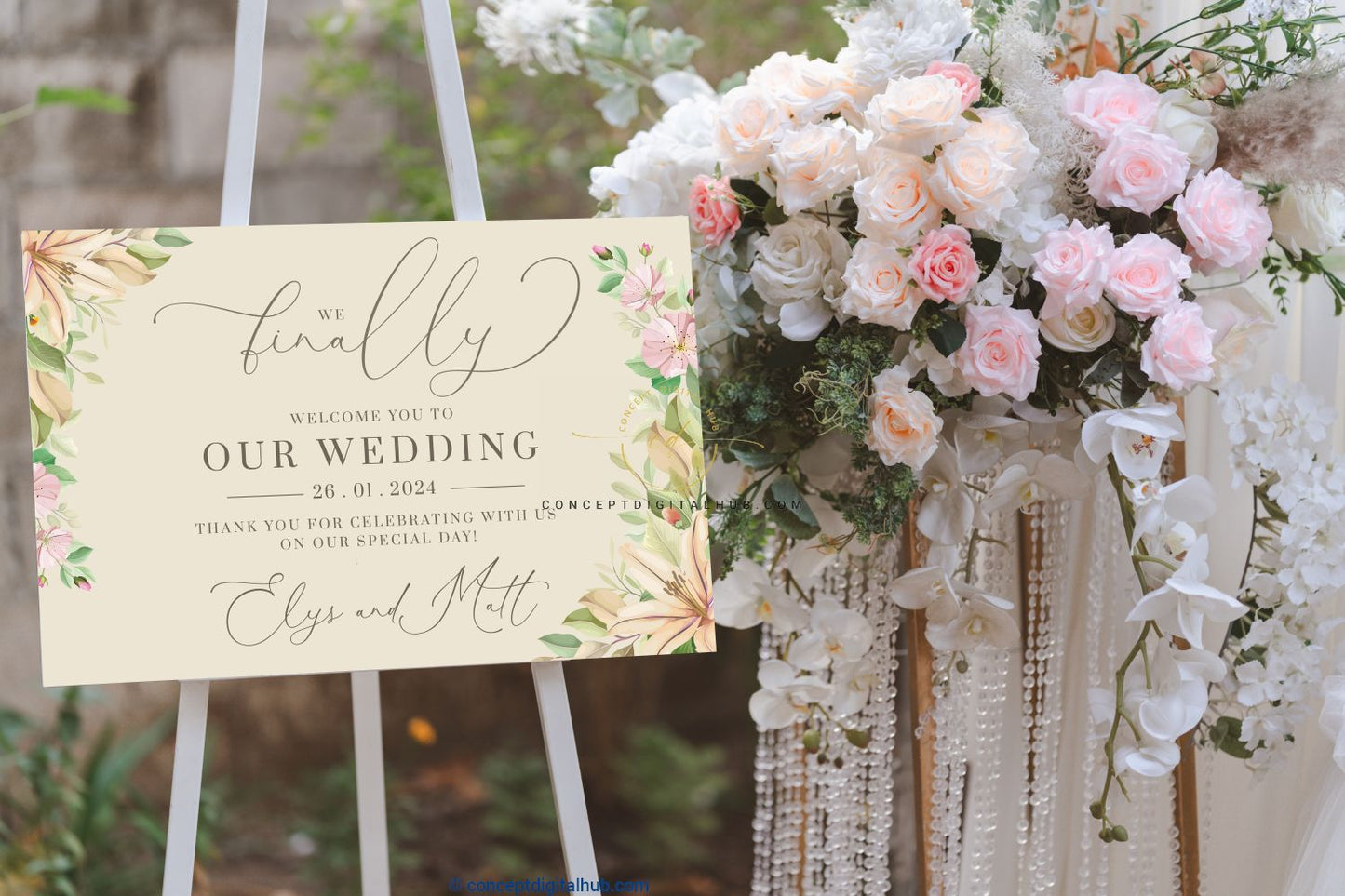 Floral Wedding Welcome Sign Board