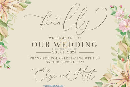 Floral Wedding Welcome Sign Board