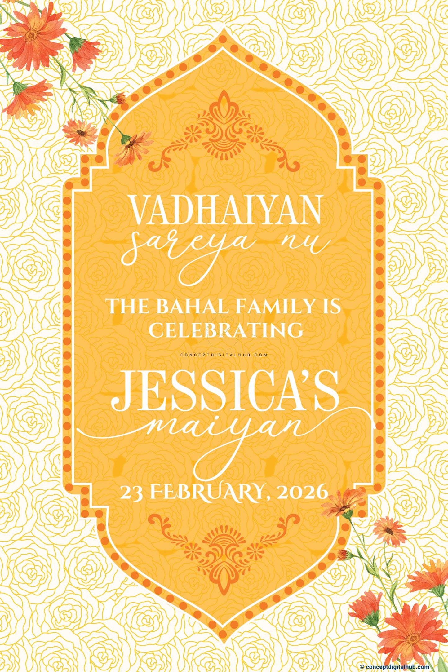 Golden Yellow Color Rose Line Art Pattern Welcome Board for Maiyan