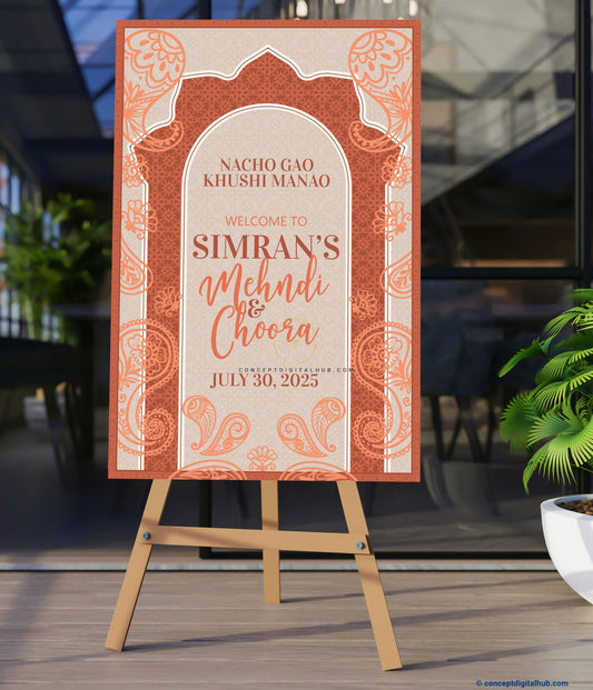 Salmon Color Paisley Pattern Welcome Board for Choora