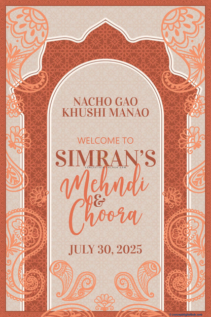 Salmon Color Paisley Pattern Welcome Board for Choora