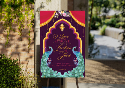 Dark Purple Sangeet Welcome Sign Board