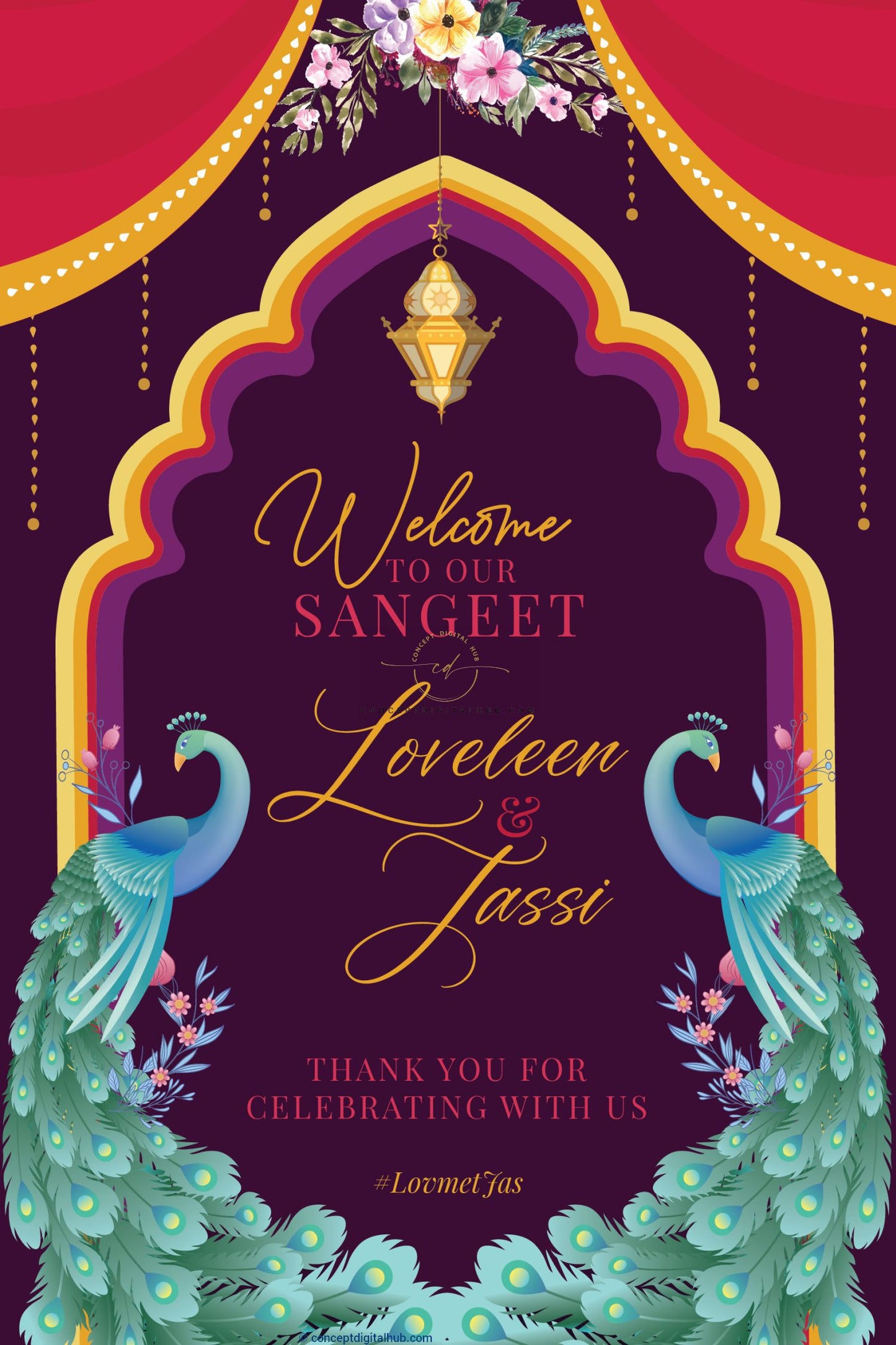 Dark Purple Sangeet Welcome Sign Board