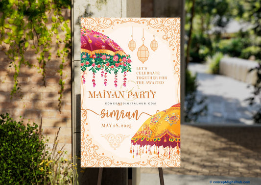 Champagne Color Umbrella Sign Welcome Board for Maiyan