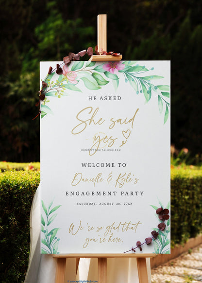 Floral Green Engagement Welcome Sign Board