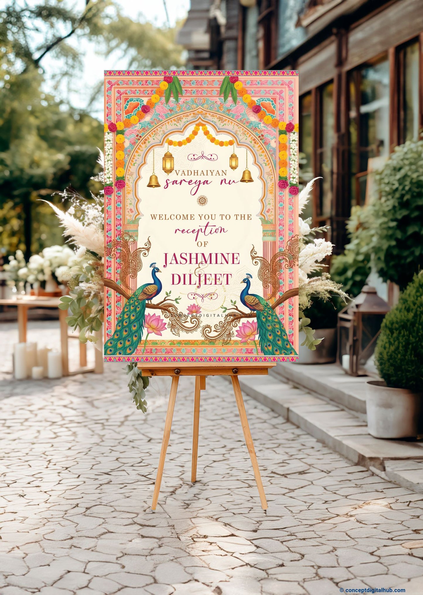 Soft Peach Color Floral Welcome Board for Wedding Week