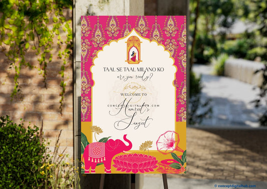 Pink Color Welcome Board for Sangeet