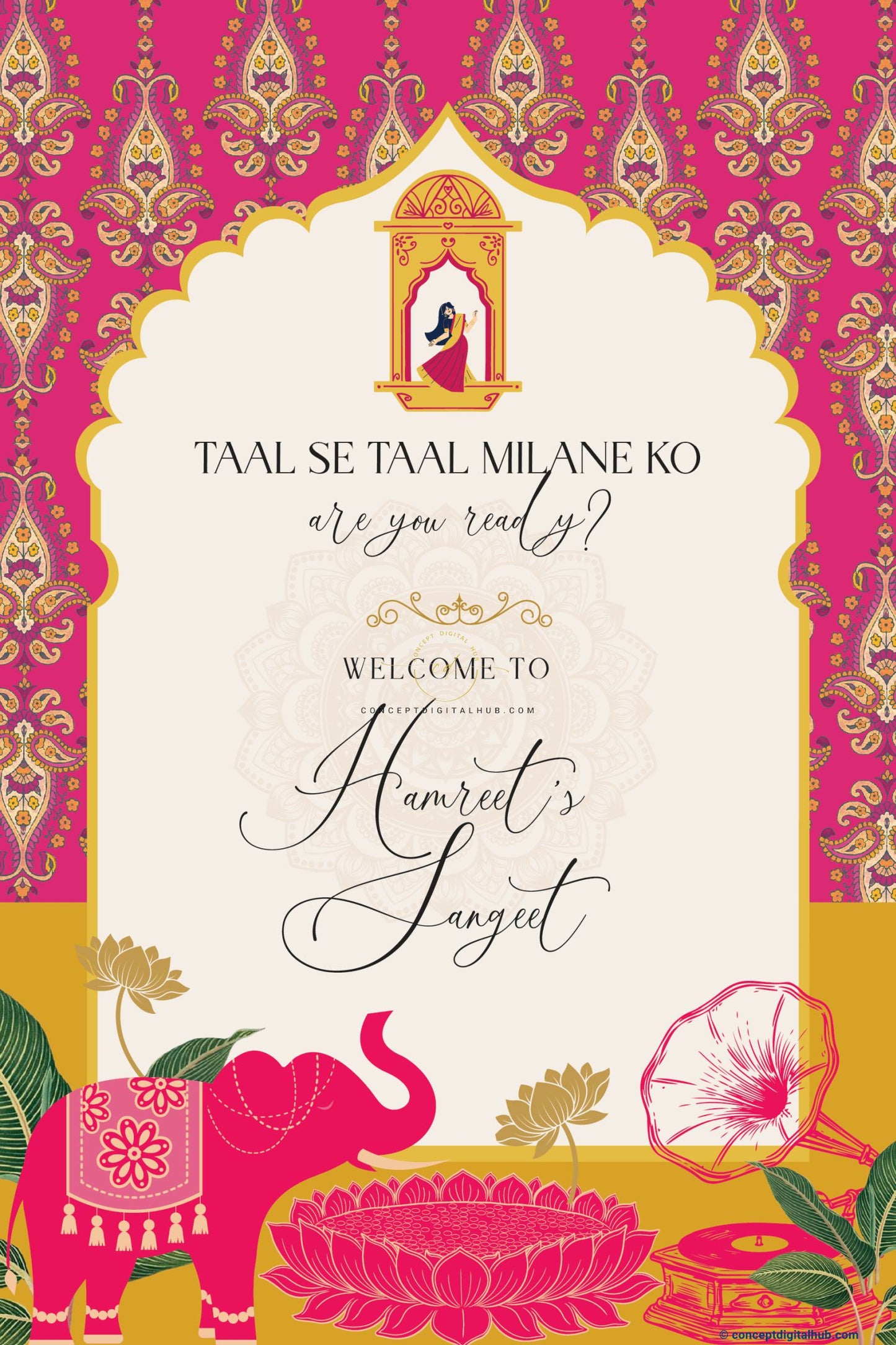 Pink Lemonade Color Elephant Welcome Board for Sangeet