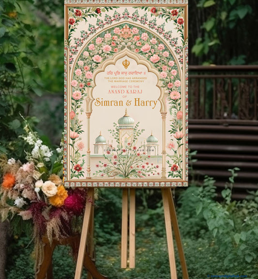 Almond Color Floral Welcome Board for Anand Karaj
