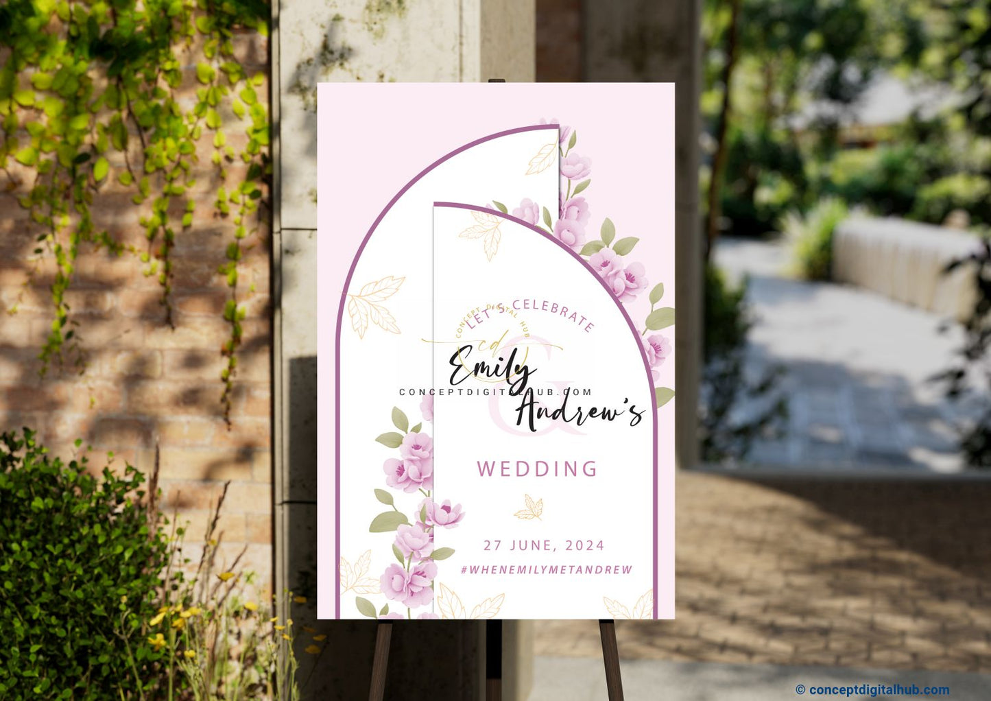 Pink Floral Wedding Welcome Board