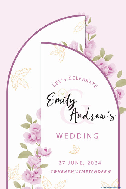 Pink Floral Wedding Welcome Board