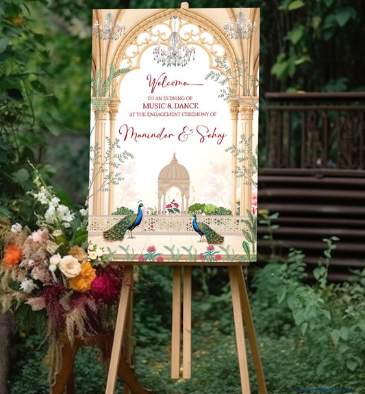 Dairy Cream Color Peacock Welcome Board for Engagement