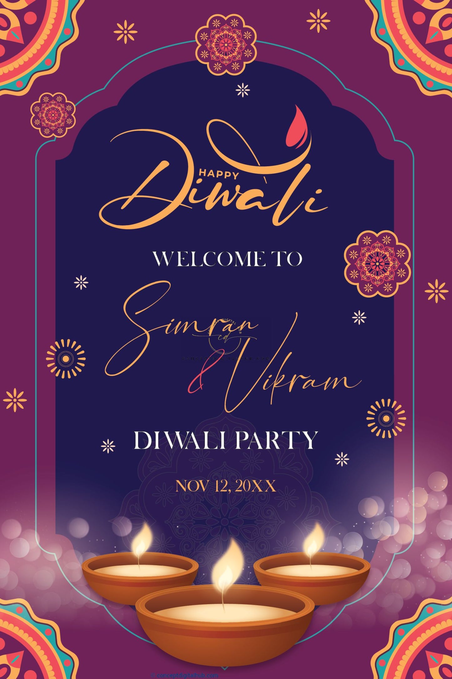 Maroon Royal Diwali Welcome Board