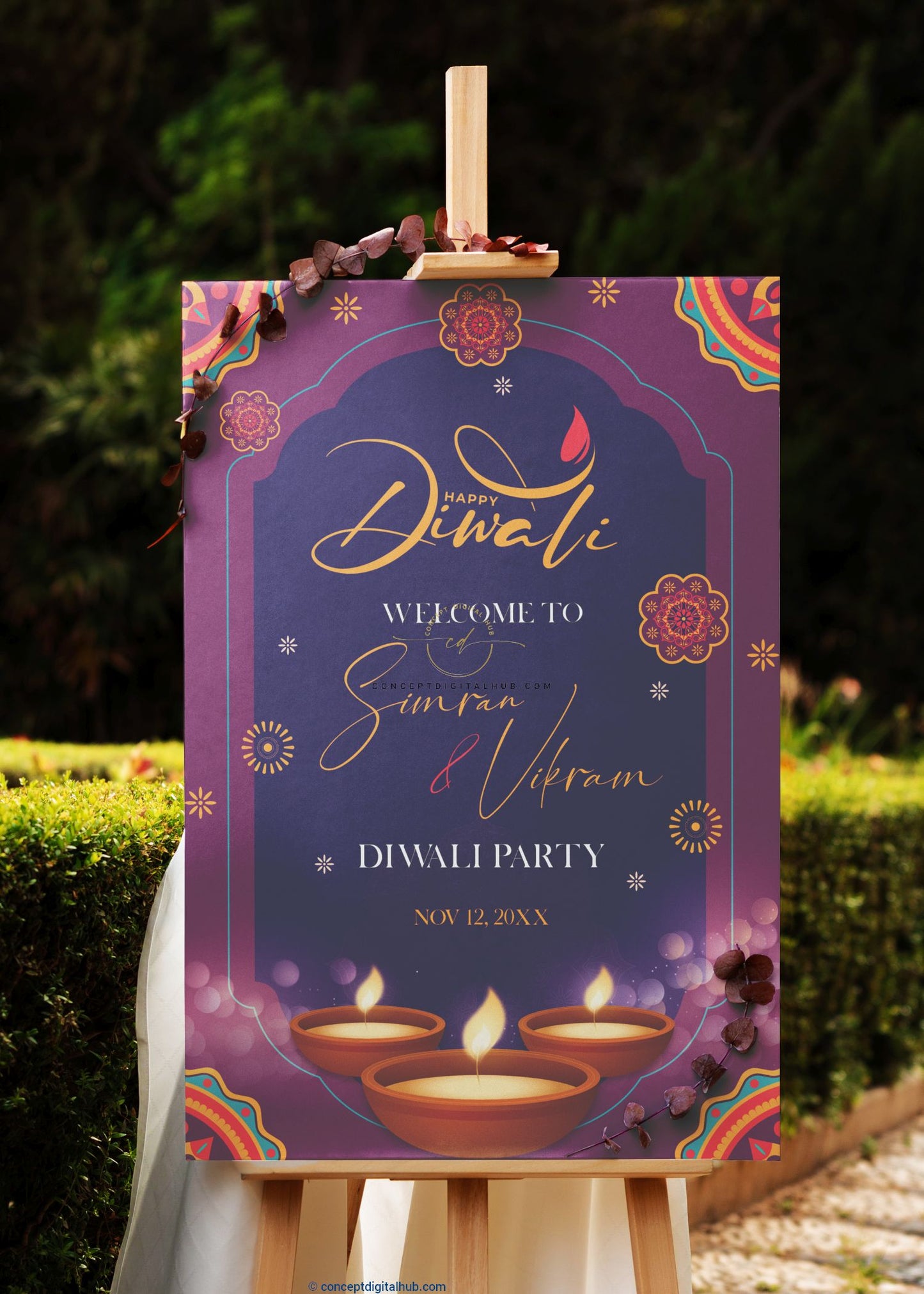 Maroon Royal Diwali Welcome Board