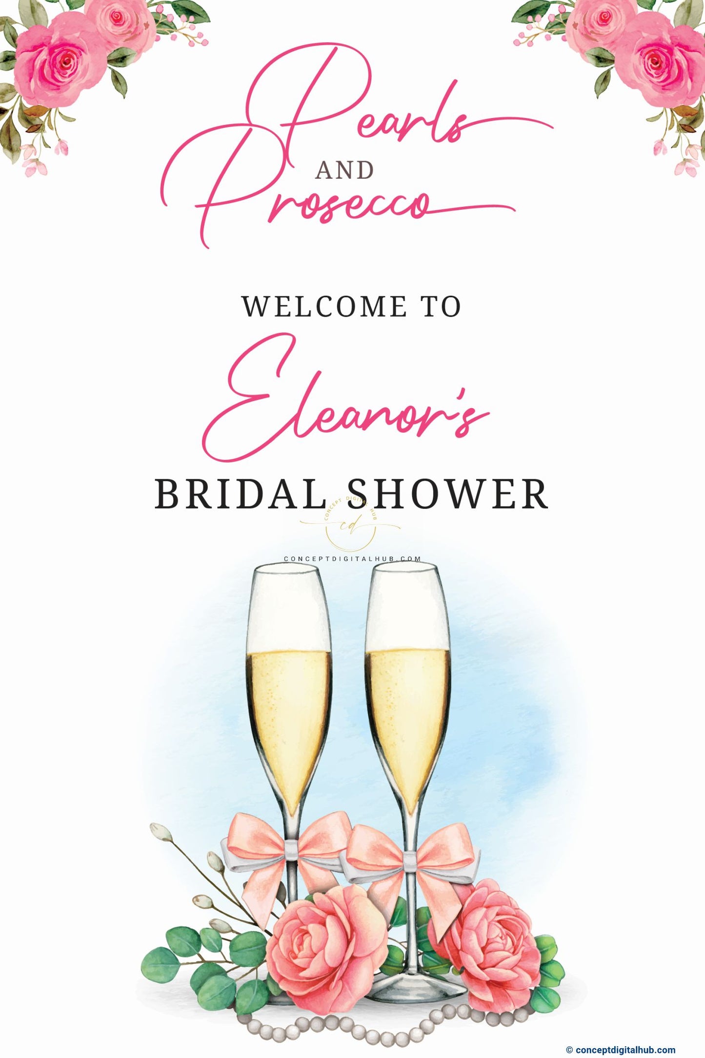 Bridalshower Champagne Glasses Welcome Sign Board