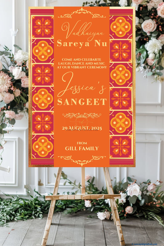 Halloween Orange Color Thai Pattern Welcome Board for Sangeet