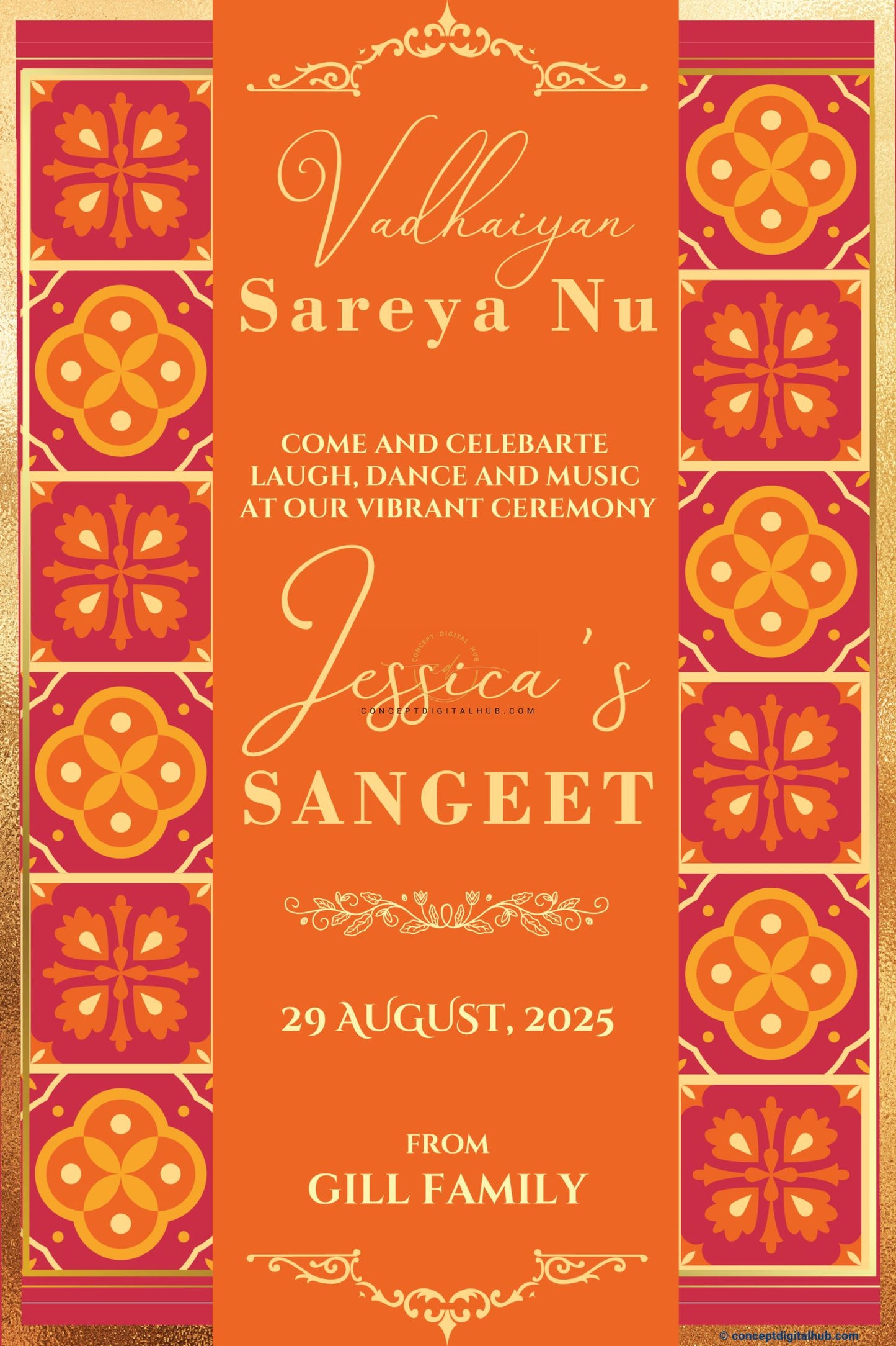 Halloween Orange Color Thai Pattern Welcome Board for Sangeet