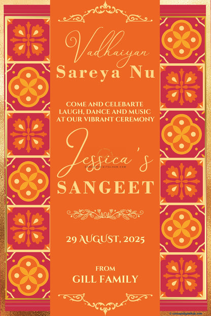 Halloween Orange Color Thai Pattern Welcome Board for Sangeet