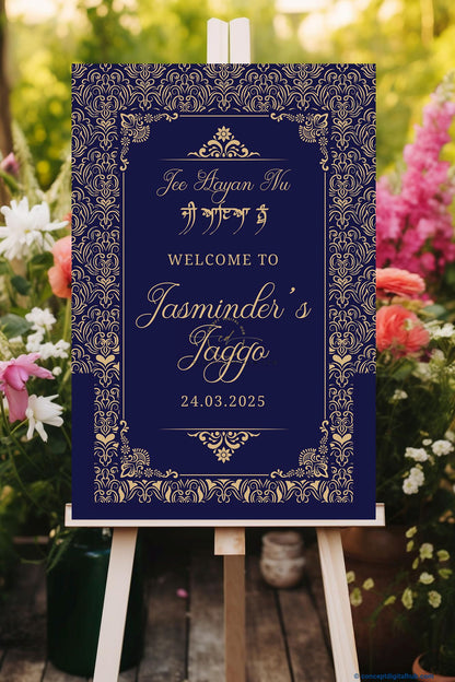 Navy Color Gold Ornate Welcome Board for Jaggo