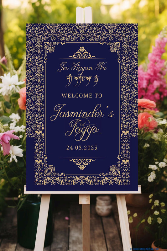 Navy Color Gold Ornate Welcome Board for Jaggo