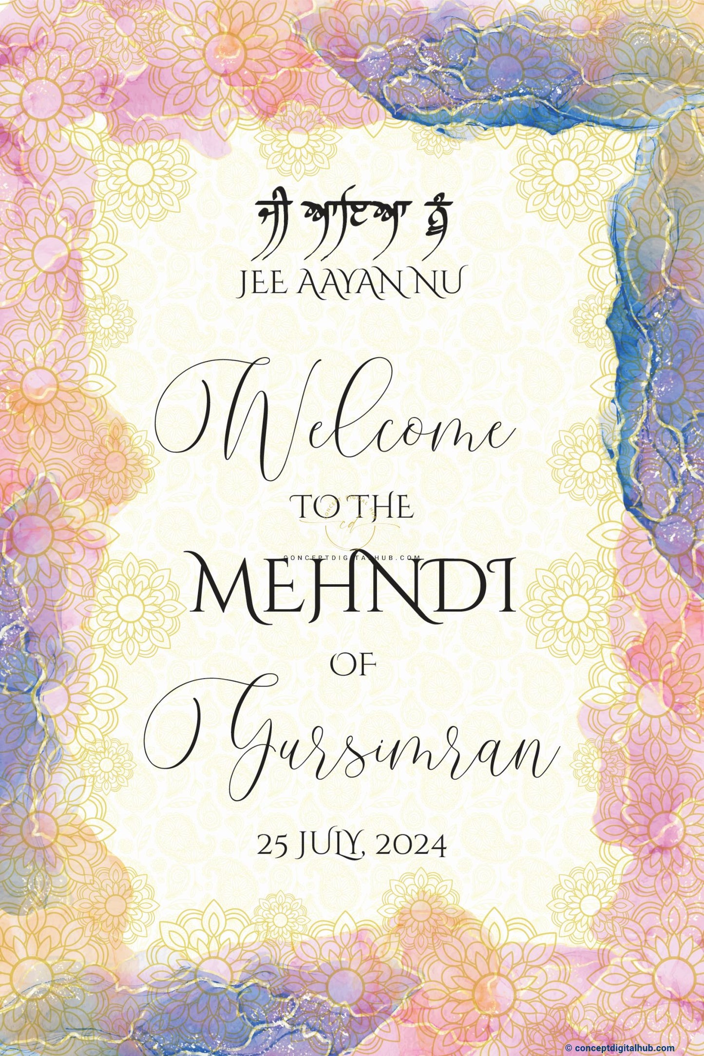 Mehndi Theme Welcome Sign Board for Henna