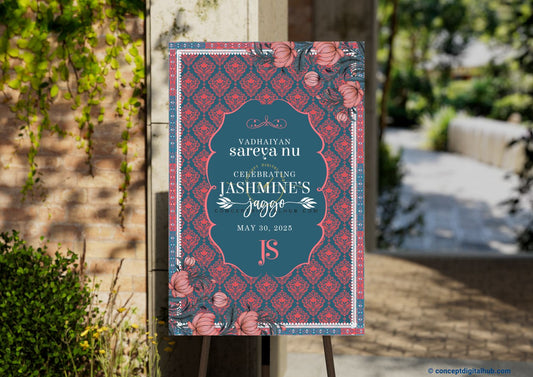 Pale Red Color Floral Welcome Board for Jaggo