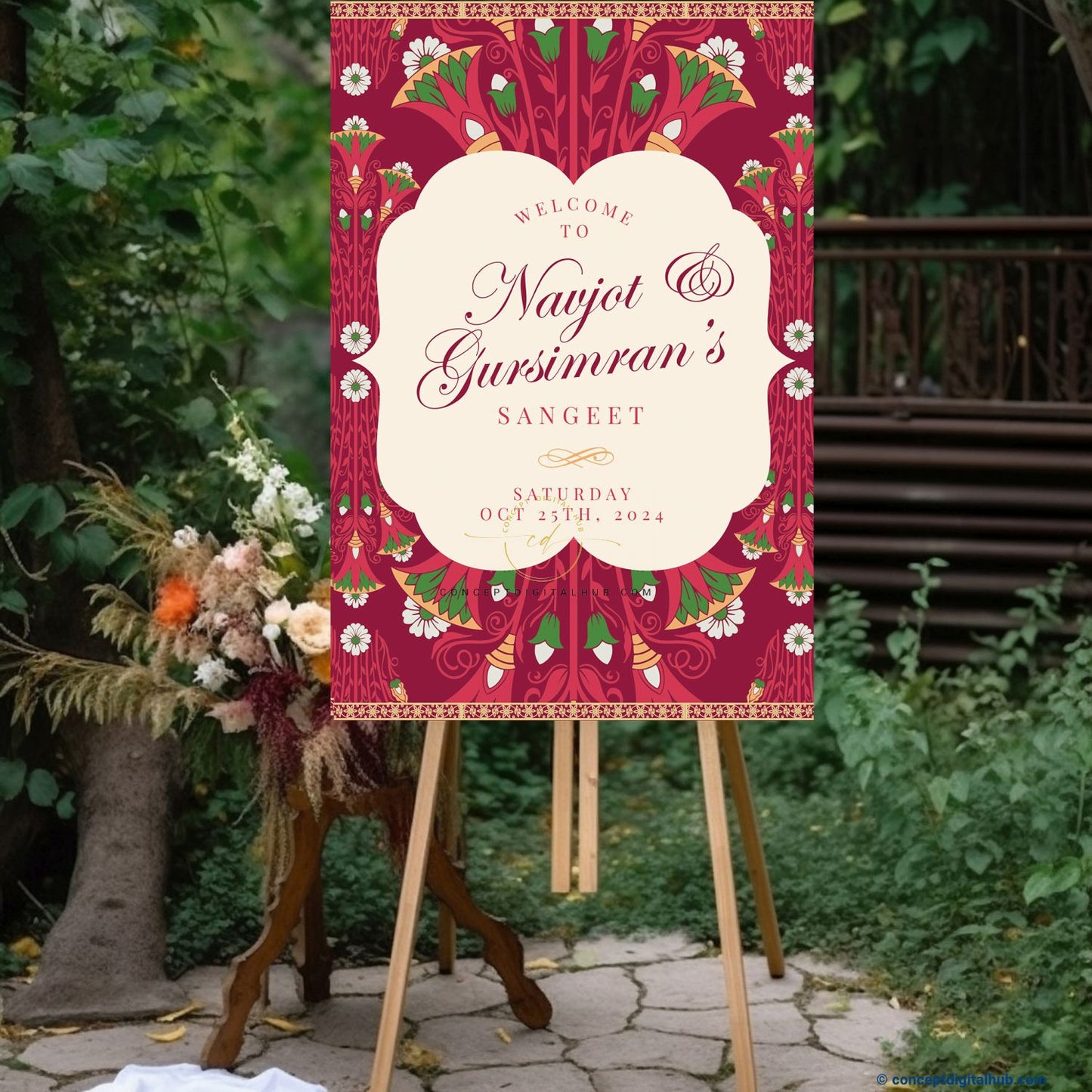 Berry Sunflower Welcome Board for Sangeet