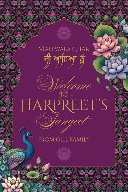 Velvet Color Lotus Flower Welcome Board for Sangeet