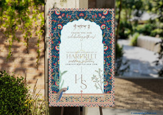 Aqua Squeeze Color Peacock Welcome Board for Wedding Week