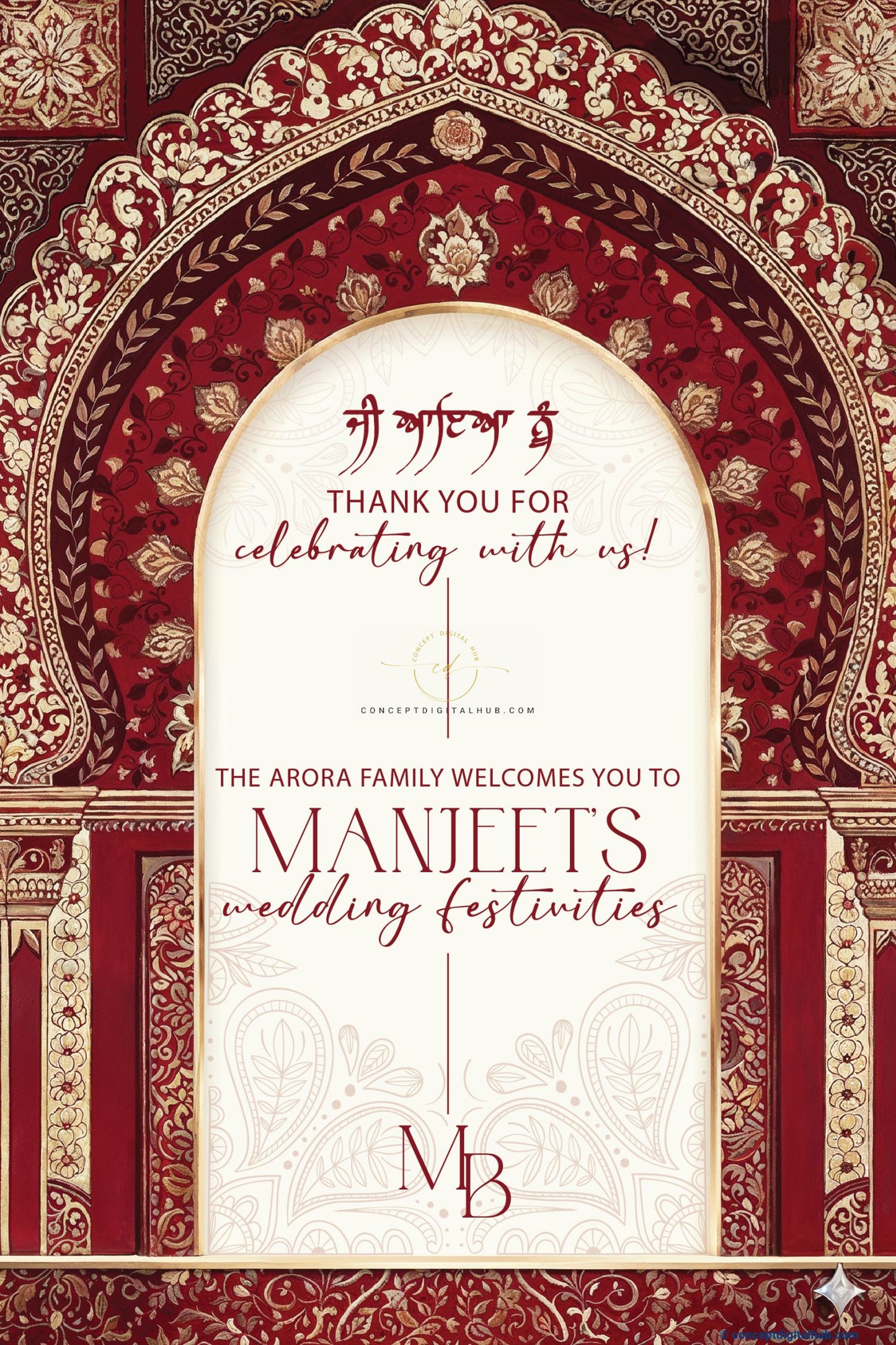 Burgundy Color Floral and Paisley Welcome Board for Wedding Week