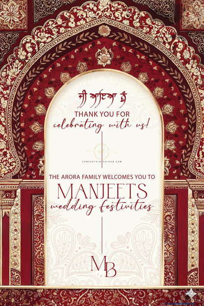 Burgundy Color Floral and Paisley Welcome Board for Wedding Week