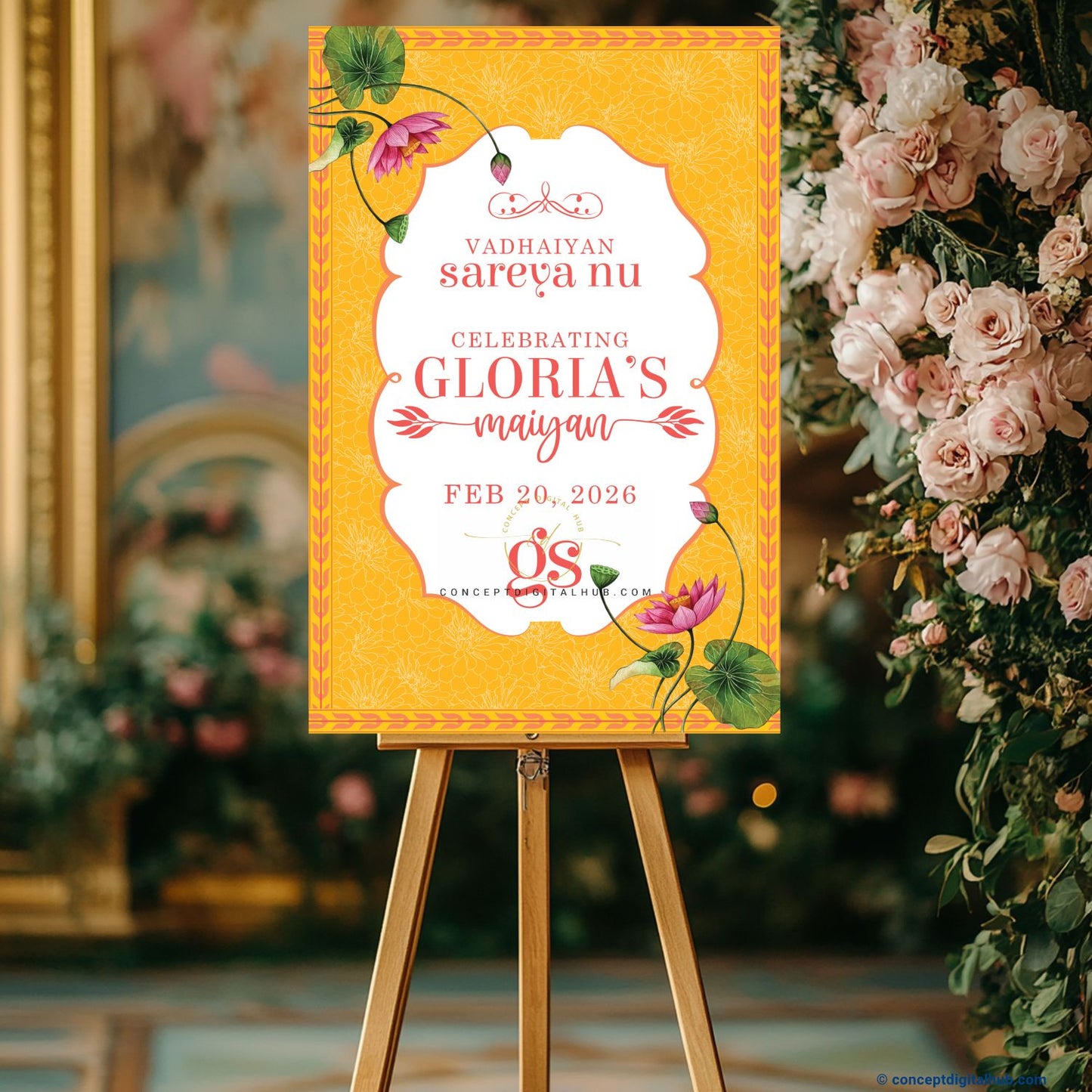 Marigold Yellow Color Lotus Flowers Welcome Board for Maiyan