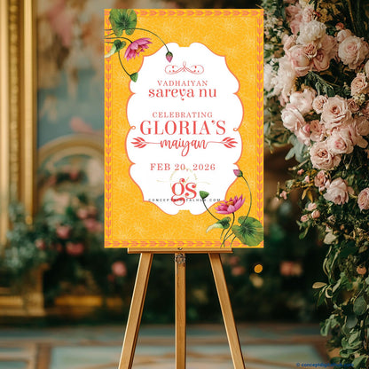 Marigold Yellow Color Lotus Flowers Welcome Board for Maiyan