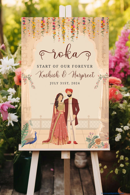 Floral Engagement Welcome Sign Board