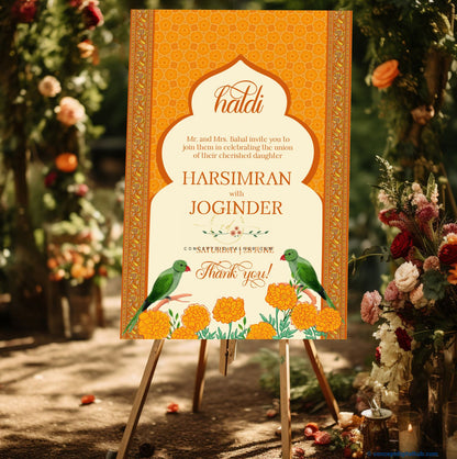 Dark Orange Color Marigold Welcome Board for Haldi