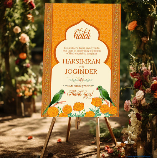 Dark Orange Color Marigold Welcome Board for Haldi