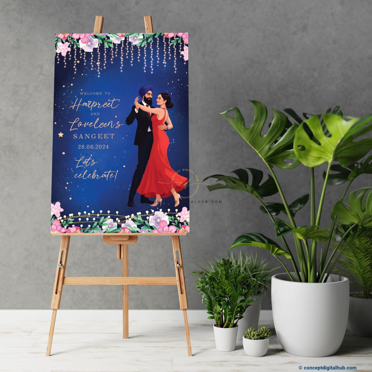 Punjabi Caricature Welcome Sign Board For Sangeet