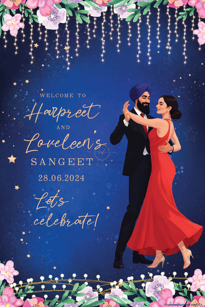 Punjabi Caricature Welcome Sign Board For Sangeet