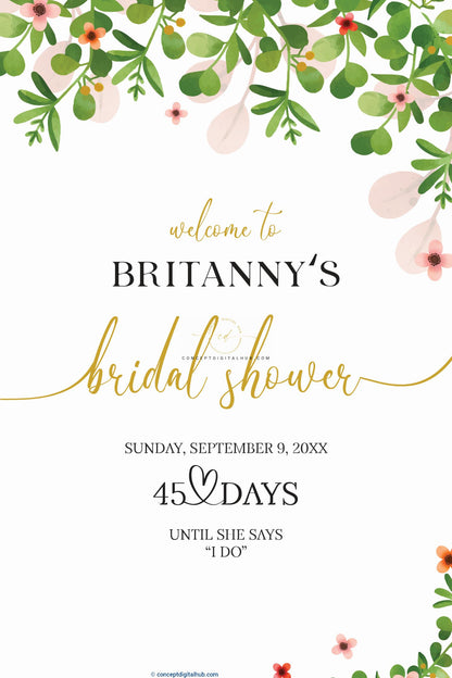 Bridal Shower Welcome Sign Board With Green Leaves