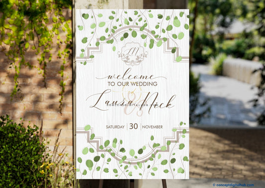 Green Color Leaf Welcome Board for Wedding Week