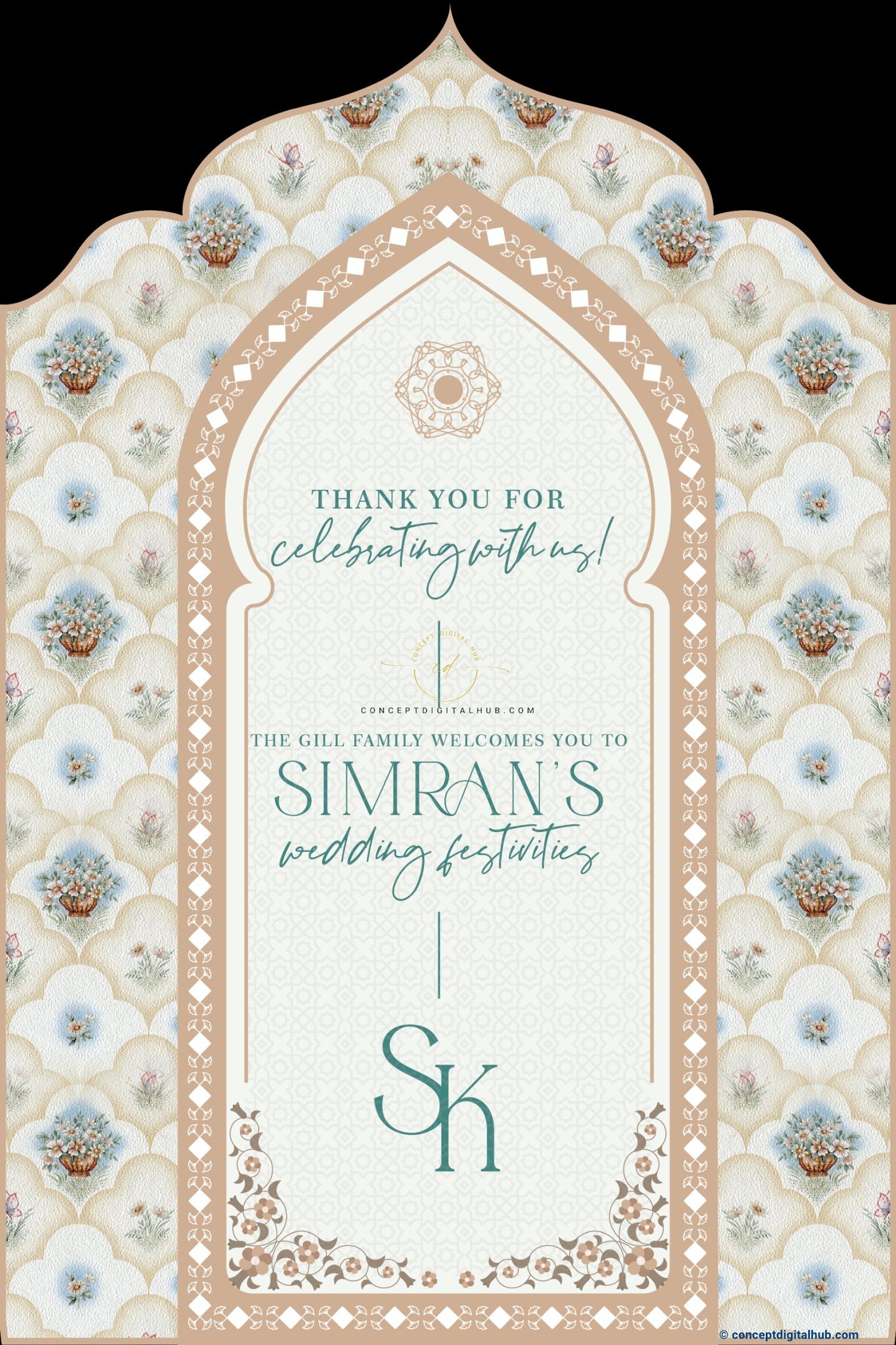 White Smoke Color Floral Welcome Board for Wedding Week