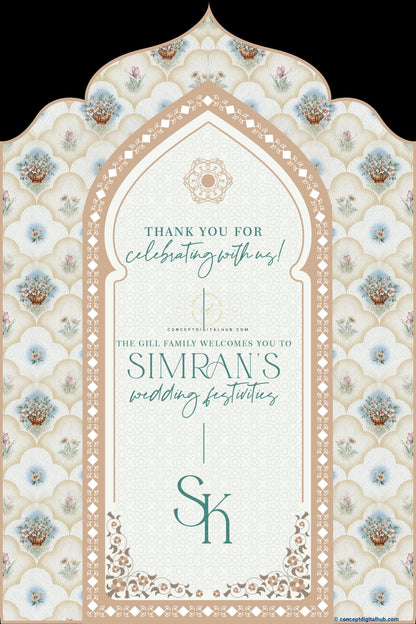 White Smoke Color Floral Welcome Board for Wedding Week