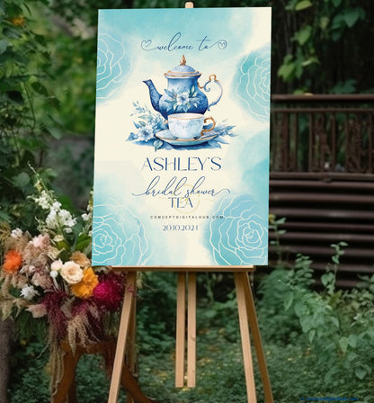 Blue Color Tea Welcome Board for Bridal Shower