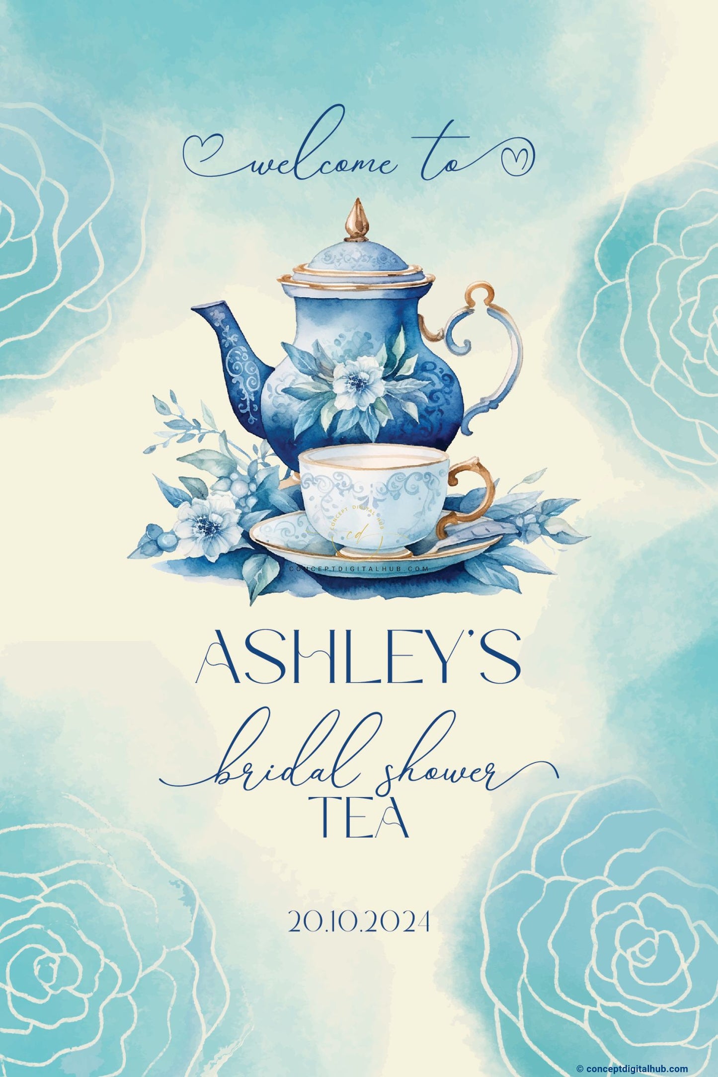 Blue Color Tea Welcome Board for Bridal Shower