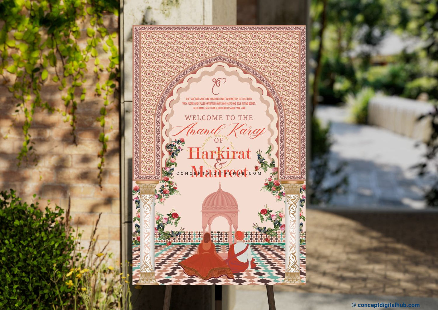 Almond Color Mughal Arch Welcome Board for Wedding Week