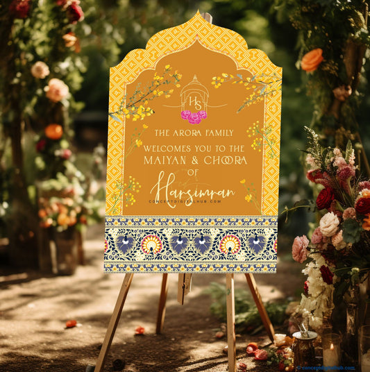Dull Orange Color Golden Flowers Welcome Board for Maiyan